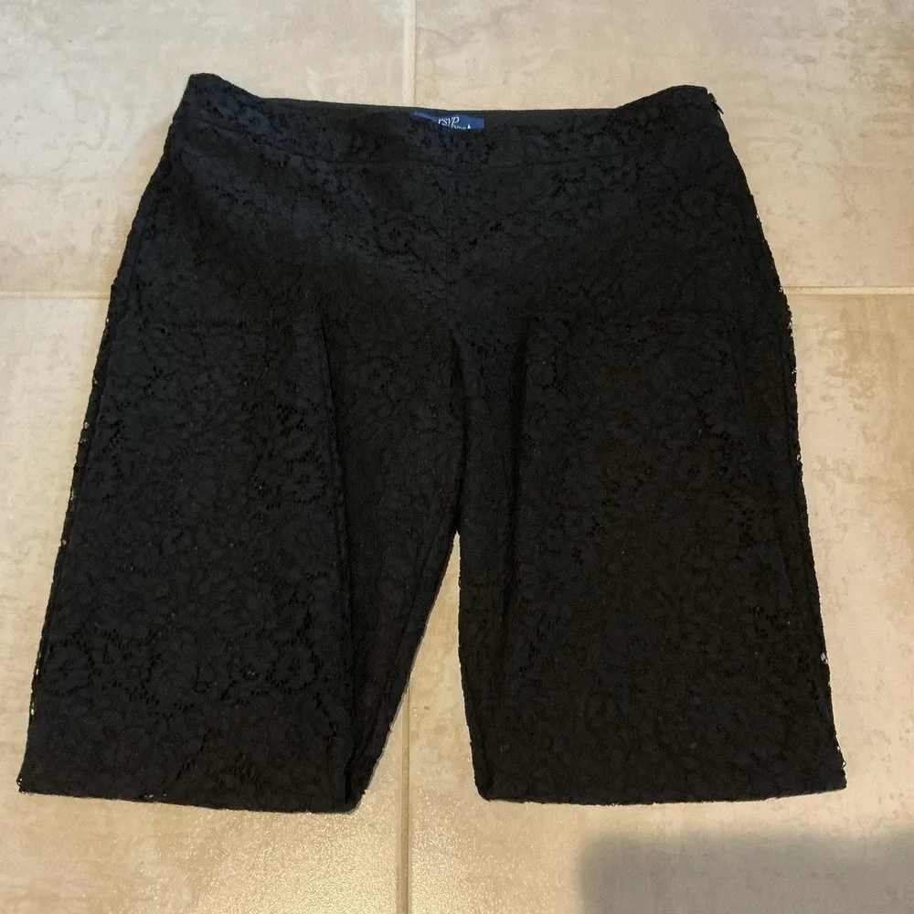 Talbots Lace Scalloped Hem Ankle Pants Womens 16 Black High Rise Straight 38x27 - Picture 3 of 11